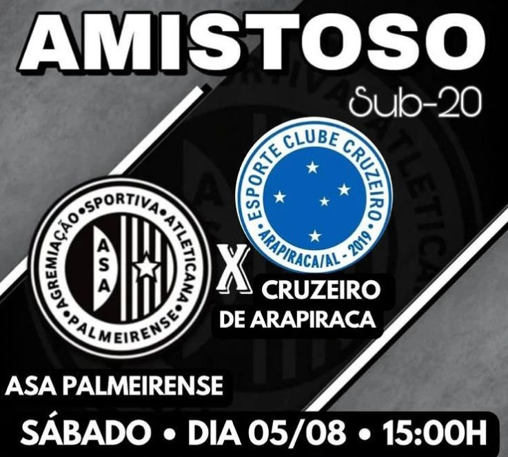Sub 20: Cruzeiro de Arapiraca será adversário do ASA palmeirense em amistoso neste sábado