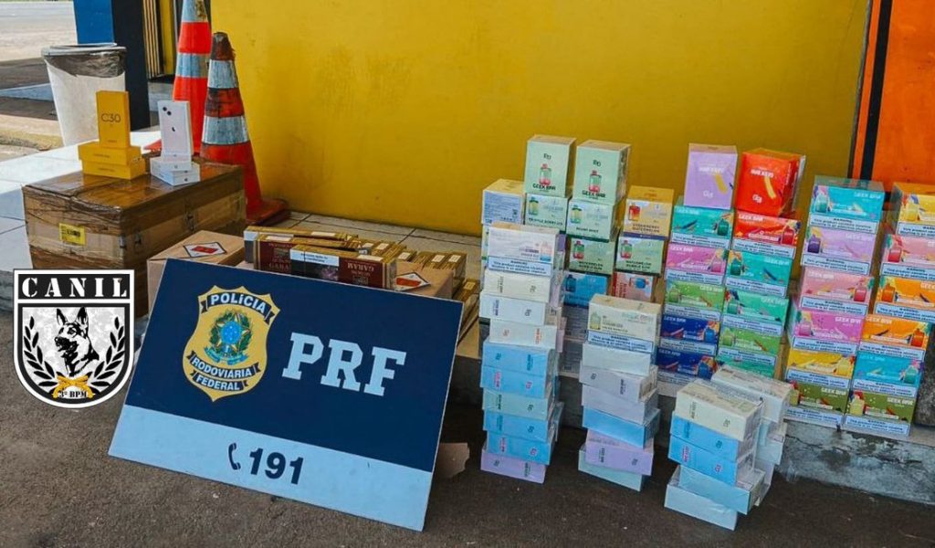 Canil do BPM de Arapiraca e PRF apreendem cigarros e 93 celulares sem notas fiscais em São Sebastião